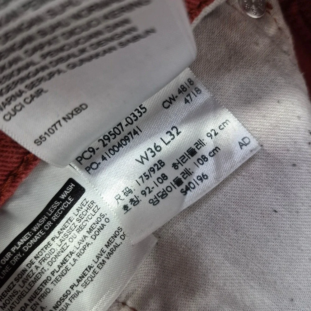 Levi's 502 Taper Jeans Mens 36x32 (38‎ x 31) Orange Regular Fit Stretch Denim